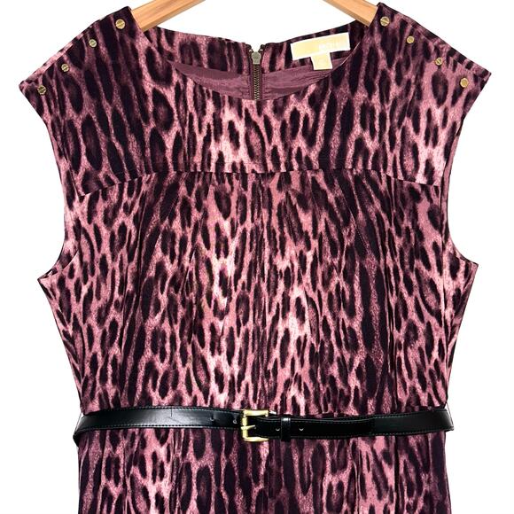 MICHAEL Michael Kors Purple Animal Print Belted Sheath Dress Size 14 - Picture 2 of 15